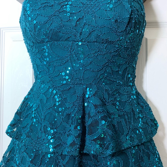 NEW Teal sequin dress w spaghetti straps, size 3/4 - Picture 2 of 8